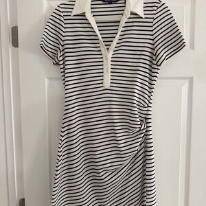 Veronica Beard Black & White Striped Polo Midi Dress